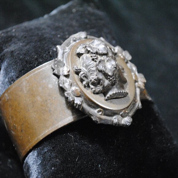 Rare Antique Victorian Mourning Vulcanite Bacchante Cameo Wide Cuff Bracelet - Picture 12 of 14